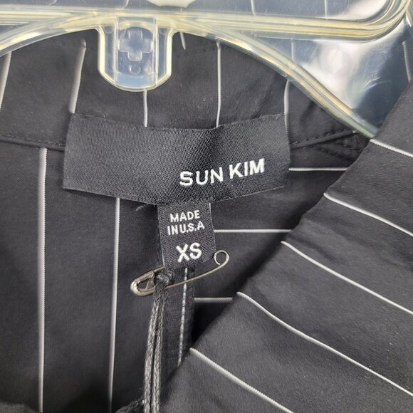 Sun Kim Womens XS Pinstripe Tunic Button Front Pockets USA Lagenlook Designer - Picture 4 of 15
